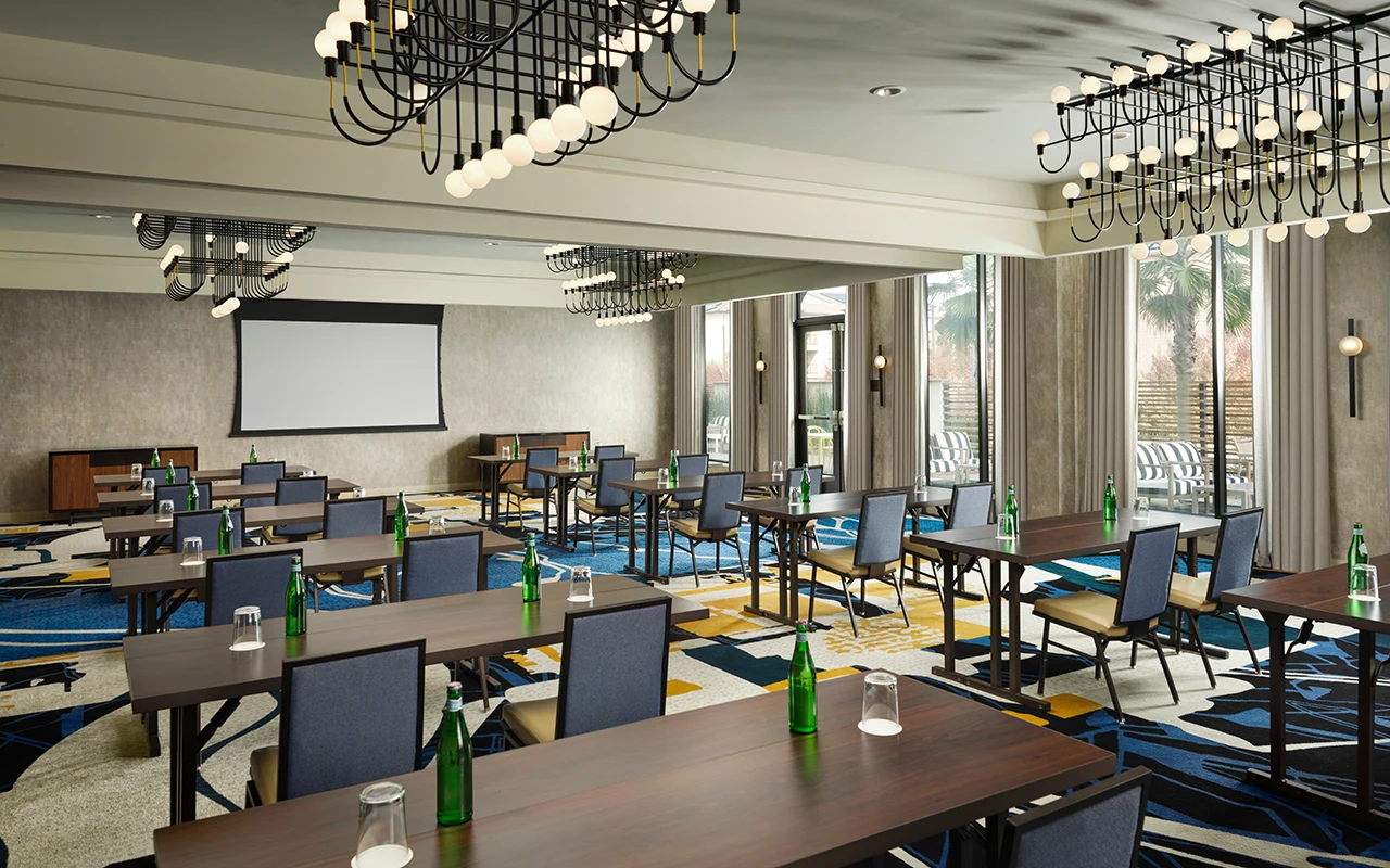 Hotel Centro meeting room prepared for classroom style layout