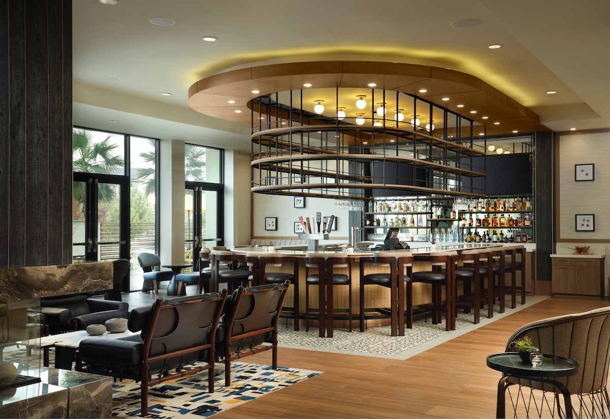 Lobby bar at Hotel Centro Sonoma and additional lobby seating.